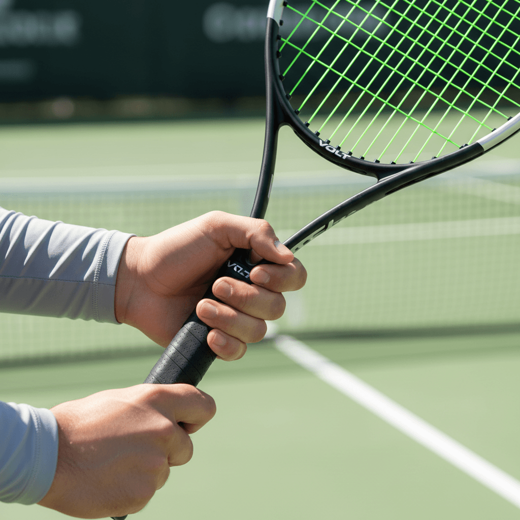 Detailed view of professional racket string tension